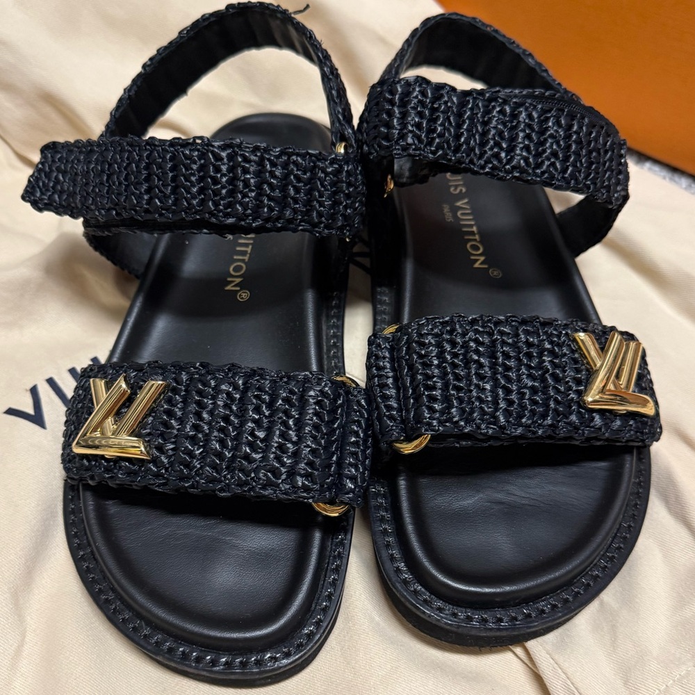 Louis Vuitton Black and Gold Women's Sandals